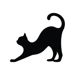 Silhouette of a Stretching Black Cat with Arched Back and Curled Tail