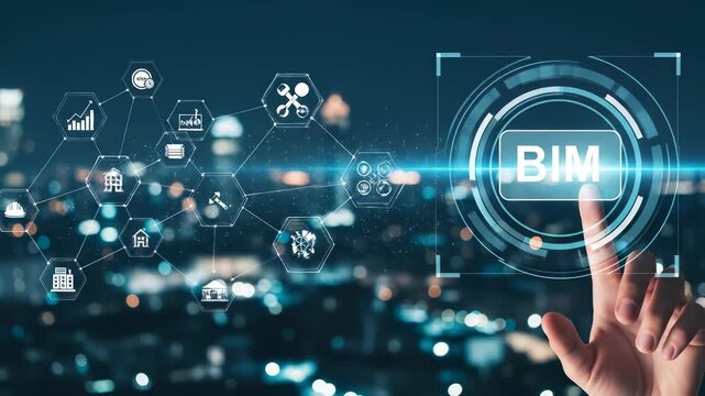 Building Information Modeling (BIM) Concept:  Future of Construction Technology with Digital Innovation, Connectivity and Integration for Architecture, Engineering, and Construction (AEC) Industry