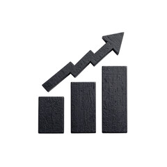A dark, textured graphic depicts upward trend with a zigzag arrow over bar graph