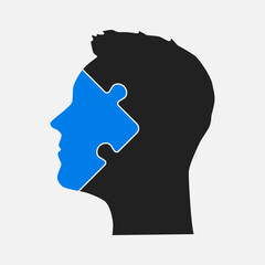 Male head from puzzle pieces. Education, idea