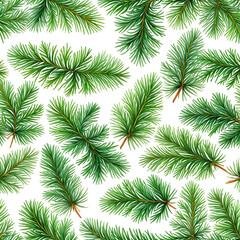 Fototapeta premium Lush evergreen fir branches, vibrant green on black background, holiday feel