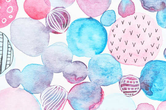 Fototapeta Colorful abstract watercolor circles with vibrant patterns and textures on a white background.