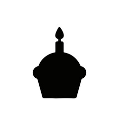 Cupcake with Candle Silhouette Graphic Against White Background