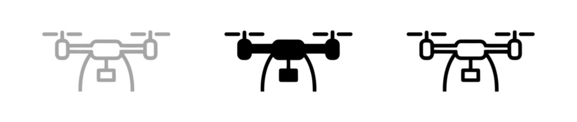 Drone design icon set in black and gray isolated on a white background