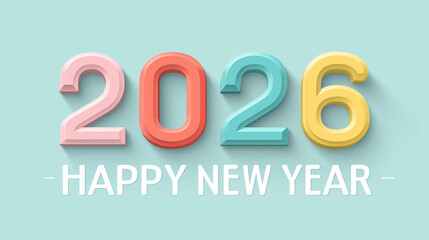 colorful text "2026" and "Happy New Year" background for graphic design element, New Year celebration concept. Happy holiday greeting card template. Pastel background.