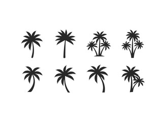 Set of black palm tree silhouettes