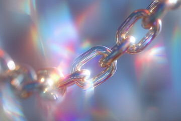 Colorful prism light effects on transparent glass chain links