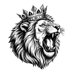 Vector art of roaring lion head with a majestic crown, , a symbol of power and royalty