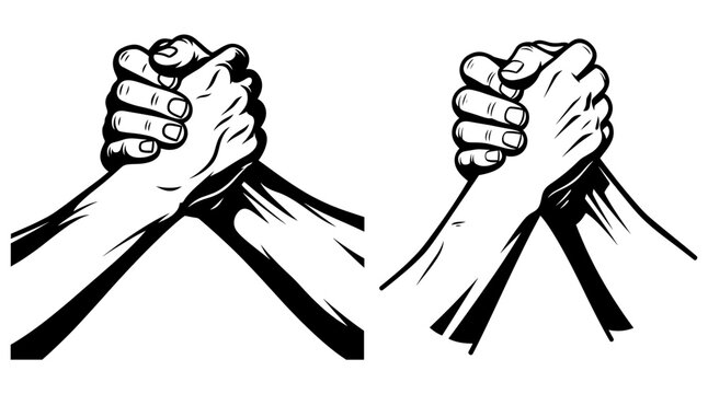 Vector art of two pairs of hands clasped in a handshake, , symbolizing unity and collaboration