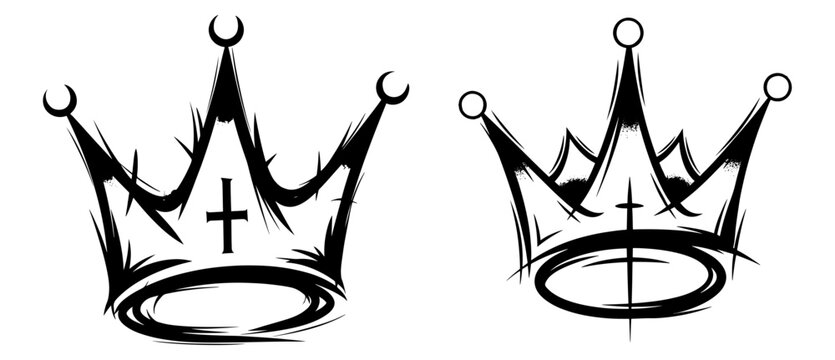 Vector art of two stylized crowns with crosses, , representing royalty and religious symbolism
