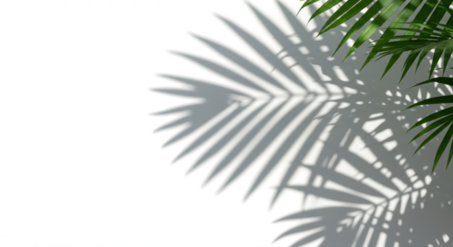 Realistic tropical leaf shadow overlay effect with summer sunlight, tranparent background.