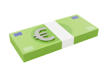 Stack of euro banknotes with euro symbol isolated, green money bundle for finance, investment and European economy concept
