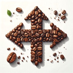 Coffee beans arranged in a directional cross