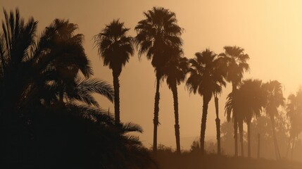 Obraz premium Silhouetted palm trees at sunrise or sunset