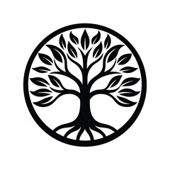 Tree of Life Emblem Flowing Organic Silhouette Vector Illustration