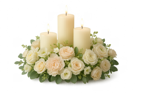 Wedding candles centerpiece decorating a romantic celebration