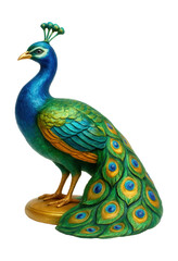 Obraz premium Vibrant hand-painted peacock figurine, perfect for a sunroom in a suburban setting.