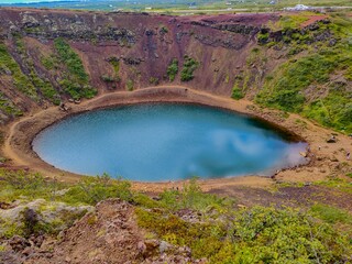The Kerid crater lake in Iceland