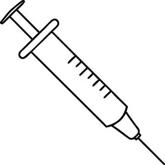 Simple line drawing of a medical syringe needle injector tool for healthcare and science