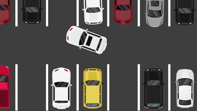 Animated Car Reversing For Parking Tutorial. Driving Tips. 4K Aerial view parking a car