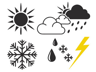 Vector icons of weather symbols in flat design