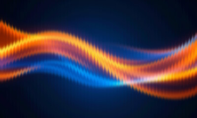 Abstract digital wave background with flowing orange and blue light streaks on a deep navy surface. Futuristic motion blur design with smooth gradient transitions, perfect for technology, innovation, 