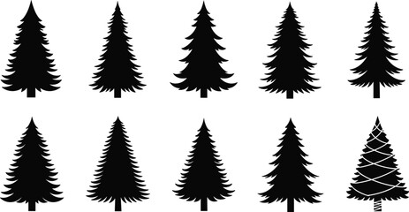 Pine tree, silhouette, coniferous, forest, nature, black and white, minimal, evergre\ndscape, botanical, variation, grid, decoration