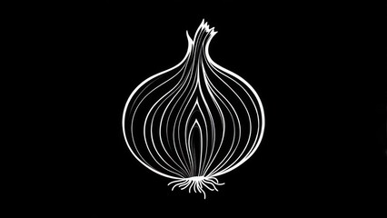 Elegant White Onion Illustration on Black Background - Artistic Vegetable.