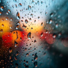 Water drops on the glass. Abstract background with bokeh effect.