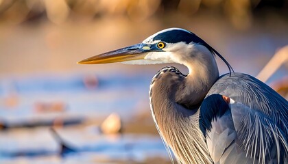 Close-up of a Great Blue Heron, profile view,  observing