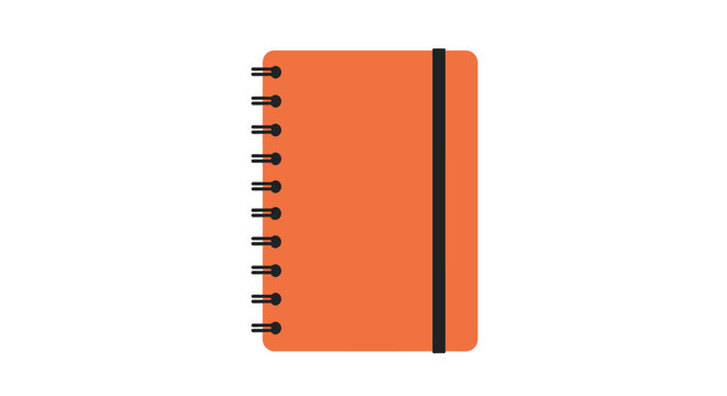 A vibrant orange spiral notebook with a black elastic closure shown