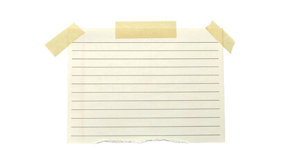 Lined paper affixed to a background with tape, torn edge at the bottom