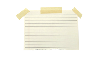 Lined paper affixed to a background with tape, torn edge at the bottom