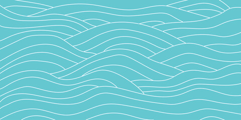 Seamless light blue wave pattern with elegant white flowing lines, forming a serene and modern graphic background texture for contemporary designs and tranquil visuals