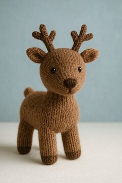 Knitted reindeer toy with antlers