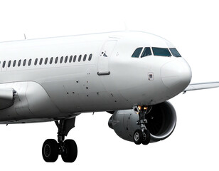 Obraz premium A close-up of a white passenger jet against a transparent background