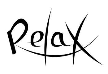 The word relax is handwritten in black on white.