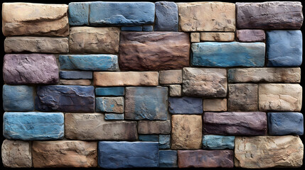 Colorful stacked stone wall facade, an architectural texture background