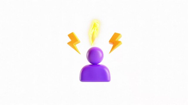 A stylized figure surrounded by yellow lightning bolts, set against a white background, depicting energy or inspiration.