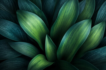 Dark green tropical leaves close up