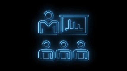 Business training presentation with graph animated glow outline on black background - Powered by Adobe
