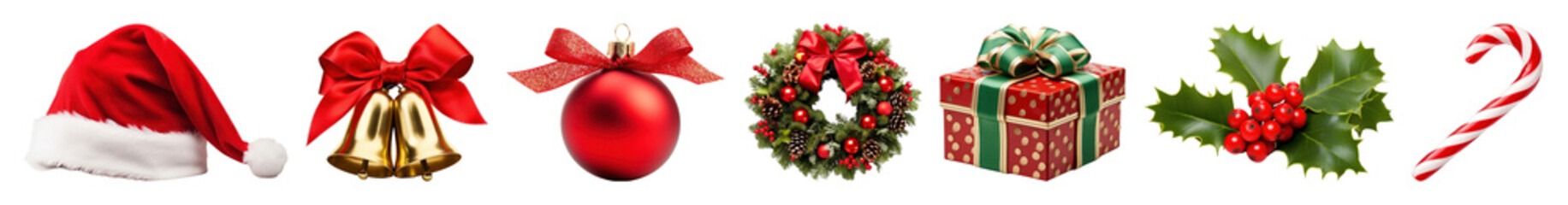 PNG Festive Christmas holiday decorations collection, element set on transparent background