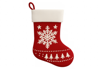 Christmas stocking with snowflake and tree decorations