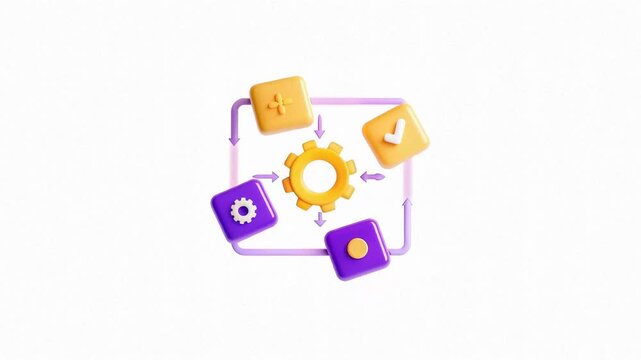 Colorful circular design with icons and arrows representing a data flow process.