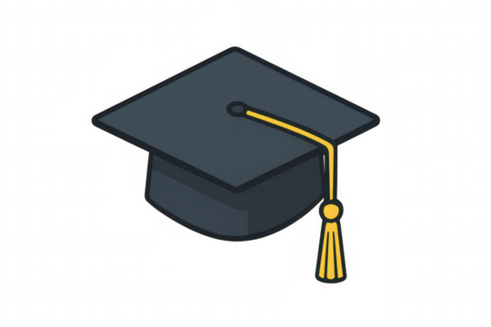 Graduation cap with yellow tassel, representing education, university degree, and academic success on transparent background