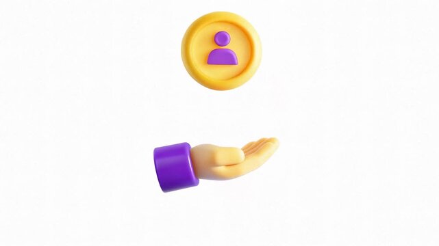 A stylized hand reaching upward with a yellow object above it against a white background.