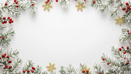 closeup of a festive Christmas poster background in crisp white, adorned with intricate holiday decorations. Merry Christmas and Happy Holidays greeting card, frame, banner