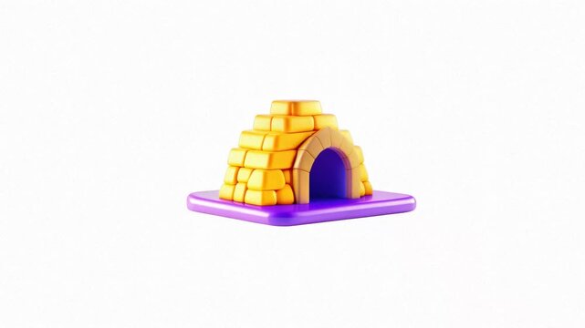 A colorful, modern 3D illustration of an igloo made of ice blocks on a purple base.