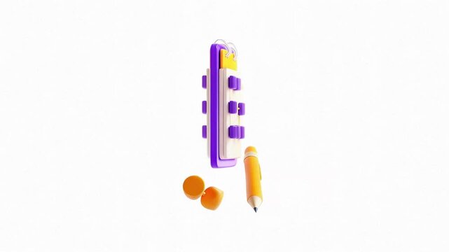 A colorful notebook with a purple and orange design, featuring a pen beside it, showcasing modern graphic elements.