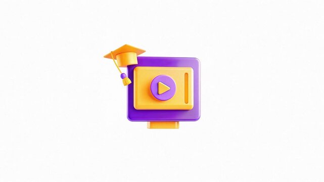 A colorful modern graduation cap with a play button icon, symbolizing education and video learning.